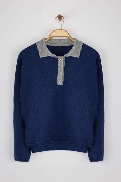Trendyol Collection Indigo Soft Textured Wide Fit Knitwear Sweater Twoaw26Kz00062