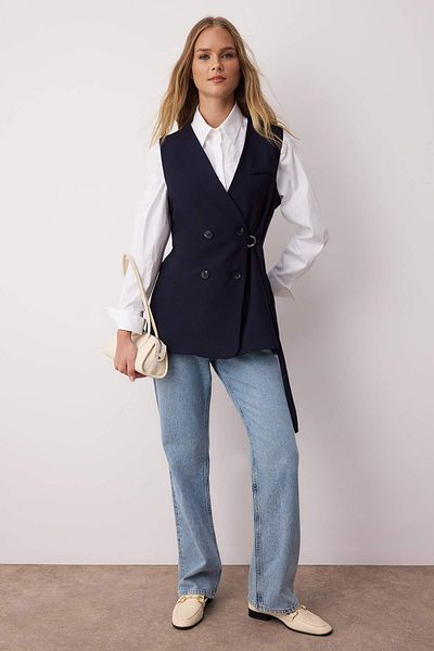 Trendyol Modest Тъмносини обикновени обувки Finike с обикновена плетка и D-образна катарама TCTAW26YL00001