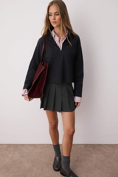 Trendyol Collection Hanorac tricotat antracit Salonic/Knitwear Look Guler cu fermoar Regular/Regular Fit TWOAW22SW0732