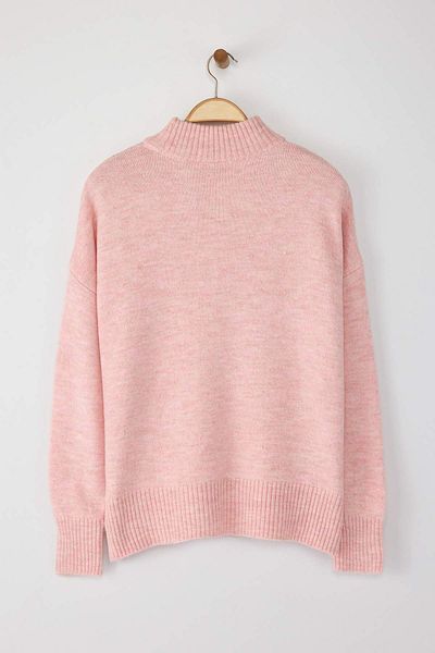 Trendyol Collection Pulover tricotat cu guler în picioare, cu textura moale, cu formă lată, TWOAW23KZ00469