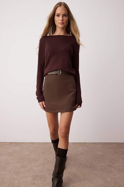 Trendyol Collection Темно-коричнева міні-спідниця ALine із завищеною талією TWOSS22ET0136