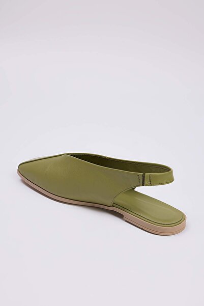 TRENDYOL SHOES Mint Genuine Leather Open Back Square Toe Women's Ballerinas Takss25Be00018