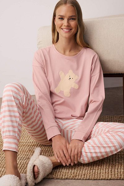 Trendyol Collection Pink 100% Cotton Teddy Bear Knitted Pajamas Set Thmaw21Pt0302