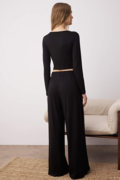 Trendyol Collection Black Viscose Knitted Pajamas Set TWOAW21AU0034