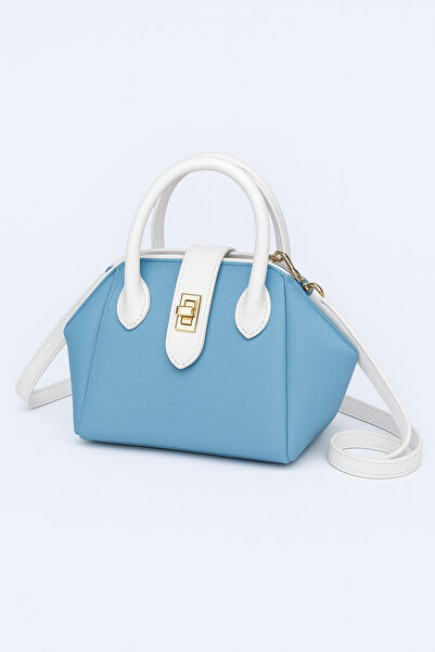 Nova Women's Elegant Blue Mini Hand and Shoulder Bag – White Detailed