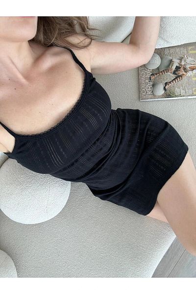 VibeGaia Black Strappy Knitted Mini Dress