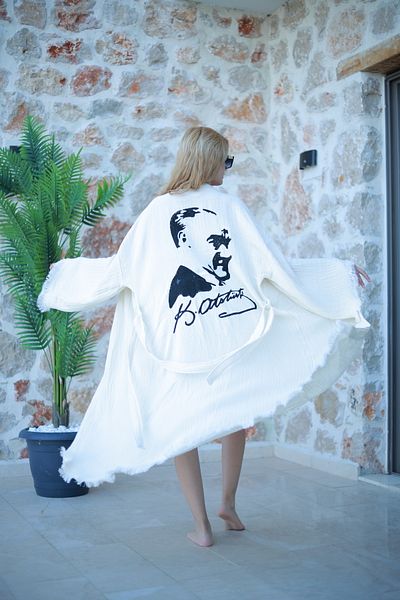 Befera Design Muslin Kimono 100% Cotton Ataturk Printed Bathrobe Kaftan Dressing Gown