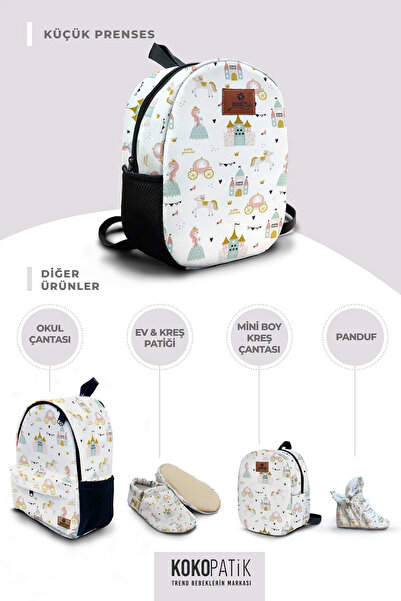 Kokopatik Kişiye Özel İsimli - Küçük Prenses Desenli Orta Boy Kreş Çantası
