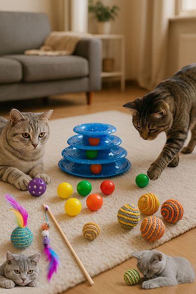 YİĞİTLERAVM 5-Piece Cat Toy Set: Cat Fishing Rod, Non-Crescent 3-Layer Toy, Furry Ball, Wrap Ball, Rattle Ball