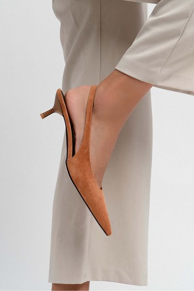 NİŞANTAŞI SHOES Pantofi cu toc pentru damă, cu detaliu din piele intoarsa, maro perfect