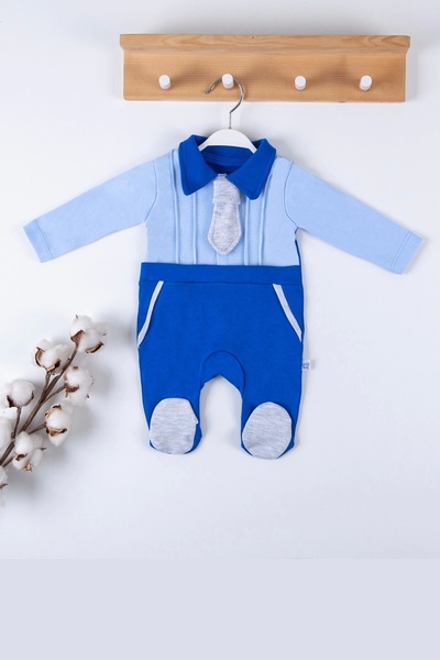 candar رومبير للأطفال من عمر 3 إلى 9 أشهر مع إكسسوارات ربطة عنق باللون الأزرق