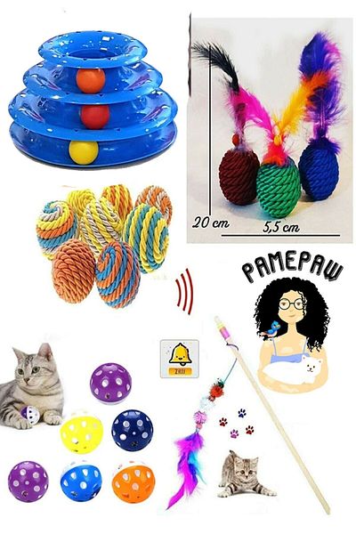 YİĞİTLERAVM 5-Piece Cat Toy Set: Cat Fishing Rod, Non-Crescent 3-Layer Toy, Furry Ball, Wrap Ball, Rattle Ball
