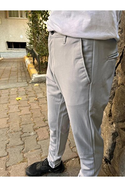 DORAJEANS DORA JEANS Erkek GRİ Örme Jogger Beli Lastikli Bağcıklı Duble Paça Likralı Slim Fit Kalıp Pantolon
