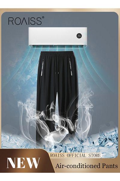 ROAISS Men's Ice Silk Pants Breathable Thin Quick-drying Casual Pants