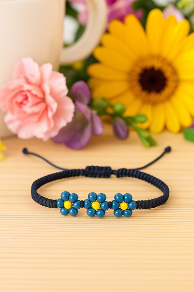 Puffy سوار مكرامية زهور زرقاء