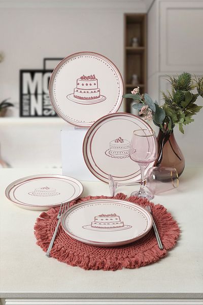 Keramika Pink Cake Nordic Pasta Plate 22 cm 4 Pieces 22965-66