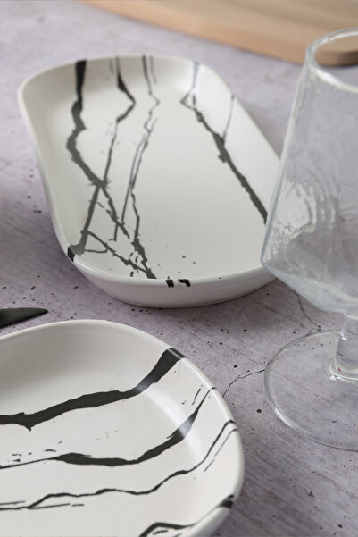 Keramika White Marble Noyan Boat Plate 28 cm Two Pieces: 17951