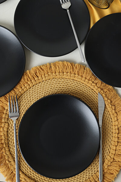 Keramika Farfurie pentru Tort Marea Egee Negru Mat - 20 cm - 6 Bucati - Numarul Model 956