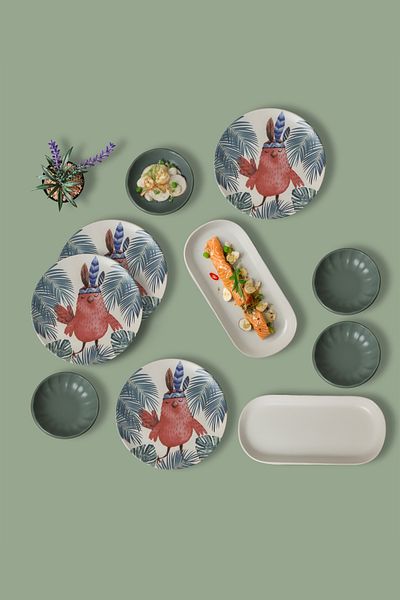 Keramika Tropical Owl Breakfast Set 10 Pieces for 4 People 17718