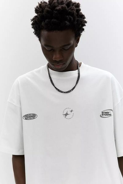 ACTIVE MODA Ανδρικό κοντομάνικο σορτς Stwd γκρι εμπριμέ μεγάλο μέγεθος Oversize βαμβακερό ύφασμαON