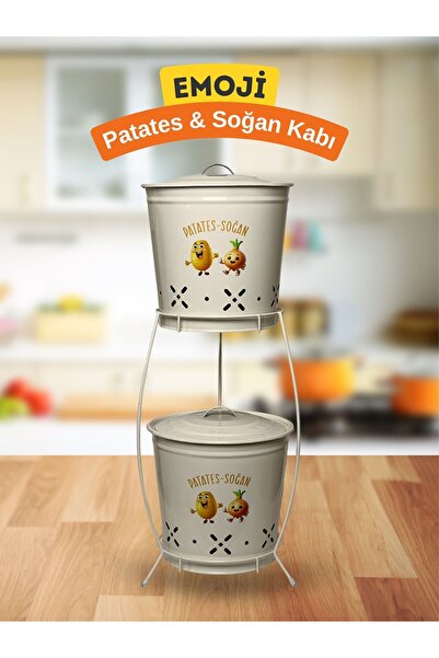 metalshop 2 Katlı Metal Emoji Patates Soğan Kovası - Sebzelik - Patates Soğan...