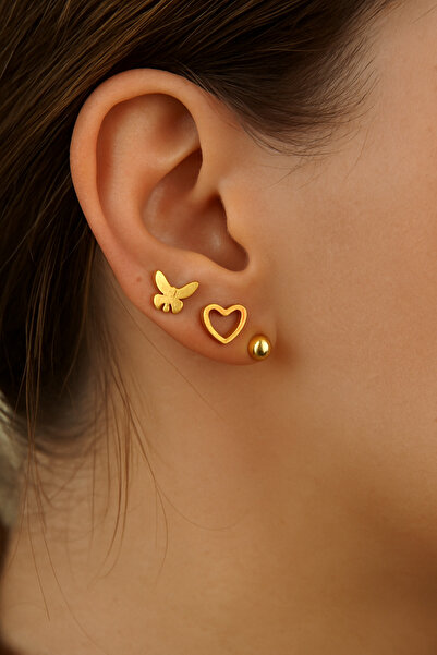 G Sport POLO Üçlü Kelebek-Kalp-Top Model Paslanmaz Çelik Küpe