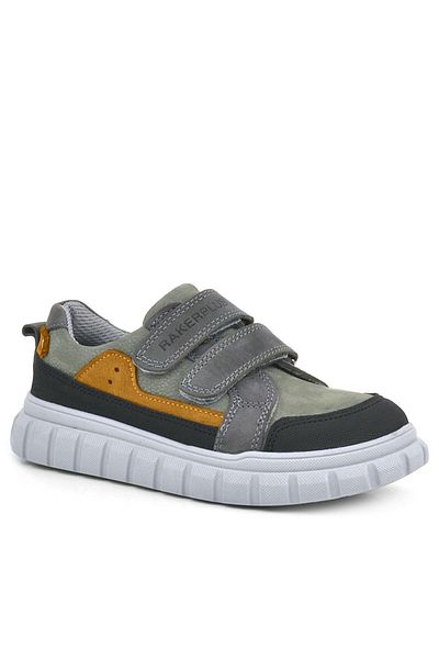 Rakerplus Pantofi de școală sport casual pentru copii din piele naturală, gri cu velcro