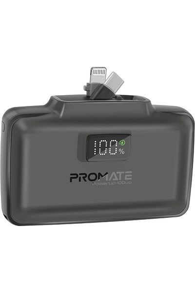Promate Power Bank, 10000mAh Compact Power Bank with 20Watt USB-C™ In/Out Foldable Connector, 20Wa