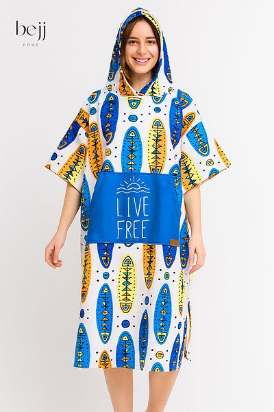 ECEMRE Summer Surf Poncho - Hooded and Bathrobe Beach Towel (LIVE FREE) Summer