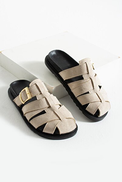 diclepolat Papuci de damă cu talpă plată cu detaliu de cataramă din piele int...