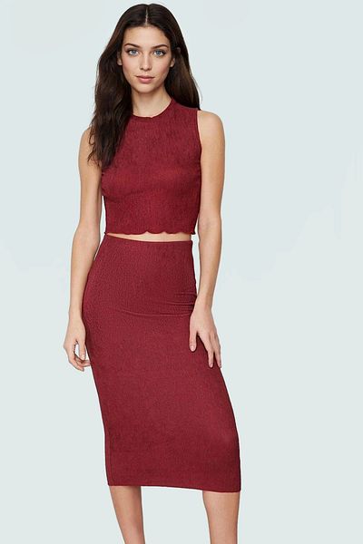 PayBuy Cinnamon Textured Fitted Midi Knitted Blouse Skirt Set Casual Style High Quality Distinguished Material Long Lasting