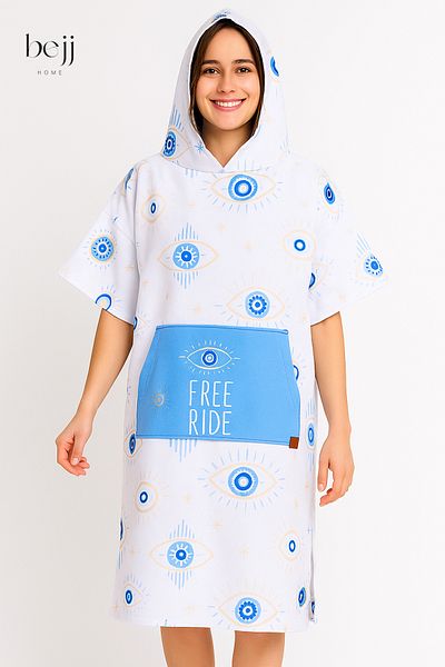 Fortek Home Summer Surf Poncho - Hooded and Bathrobe Beach Towel (LIVE FREE) Summer