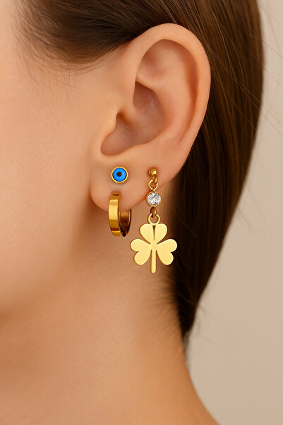 G Sport POLO Triple Steel Stainless Clover Figure Earrings