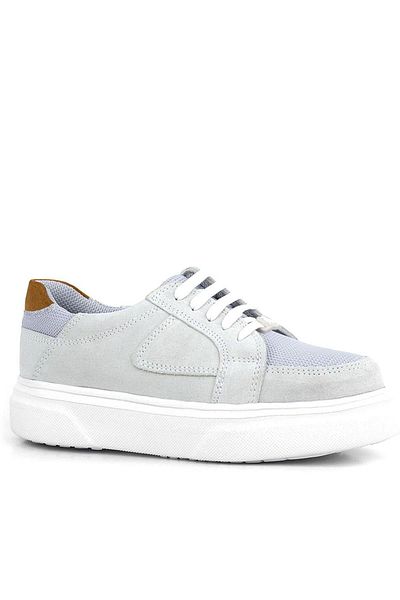 Rakerplus Pantofi de școală casual pentru copii din piele naturală, gri cu șireturi