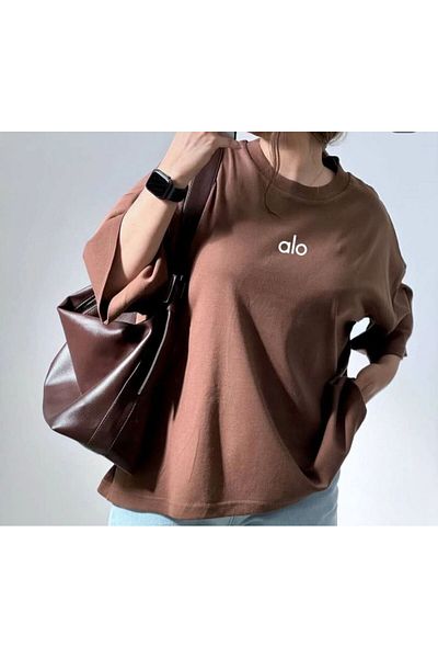 YouLikeButik - تي شيرت أساسي بتفاصيل نص أمامي - أسود