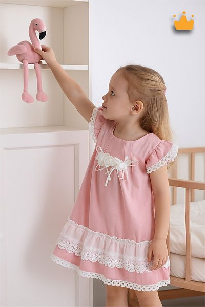 Babydola Γιορτινό λινό βρεφικό φόρεμα 12787