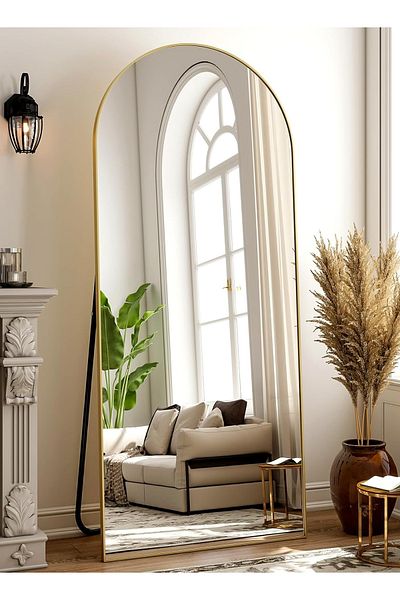 Taimi Large Shatterproof Mirror, 160 X 50 Cm, Elegant Design, Gold Metal Frame And Back Stand