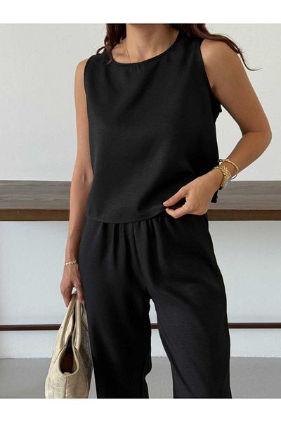 mor butik Purple Boutique Women's Black Design Double Set Arya01001