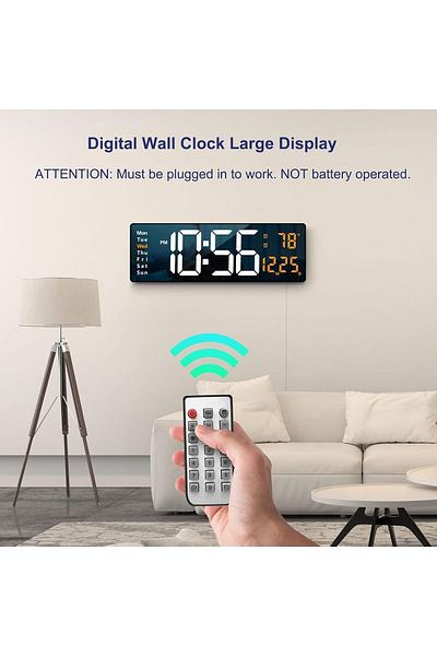 AWH Led Digital Wall Clock – Large Display, Auto Brightness, Indoor Temperature, Silent Operation