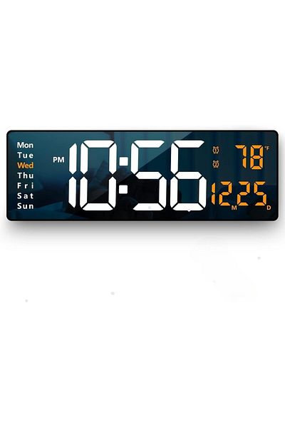 AWH Led Digital Wall Clock – Large Display, Auto Brightness, Indoor Temperature, Silent Operation