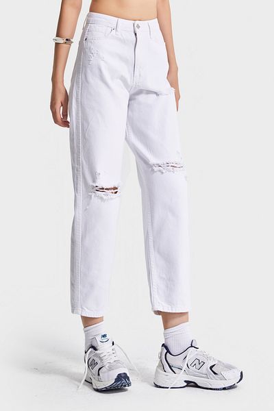 its basic Culoarea albă pentru femei 13s5-2 Relax Fit 100% bumbac rupt Detaliu nu se vărsă Denmi Jean