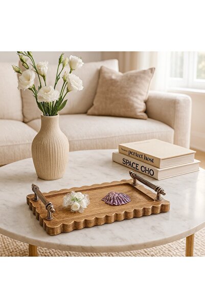 arykanda صينية تقديم بمقبض ريفي خشبي مكشكش، منتج ديكور عصري وطبيعي