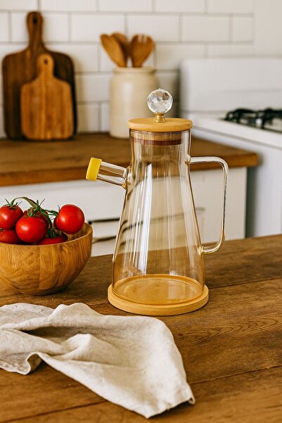 Vadi وعاء زيت من زجاج البورسليكات من حجر كريستال آرلز مع قاعدة من الخيزران