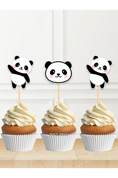 parti pera Panda Şekilli Cupcake Pasta Kürdan Süsü 15 Adet