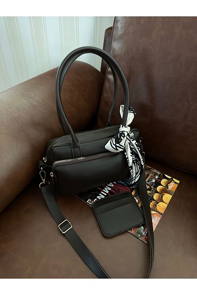 NOTHING Women's Brown Two-Eye Adjustable Strap Scarf and Card Holder Gift Hand and Shoulder Bag Selen