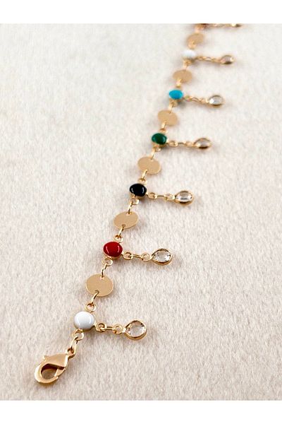 Siya Silver Vip Series - Crystal Sequin and Bead Detailed Anklet