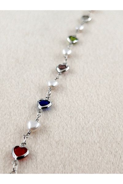 Siya Silver Vip Series - Crystal Pearl Heart Model Anklet