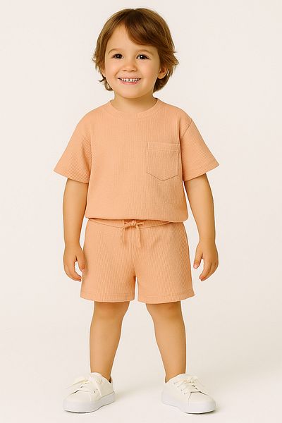 HAVİSA KİDS New Season Seersucker Wide Pattern Unisex Double Set with Shorts