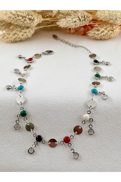 Siya Silver Vip Series - Crystal Sequin and Bead Detailed Anklet