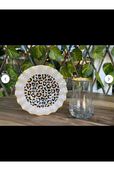 PONCİKPAZAR Leopard Patterned 24 Piece Tea - Cake - Serving Set